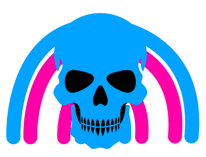 Trannies with Guns sigil featuring the trans pride flag colors